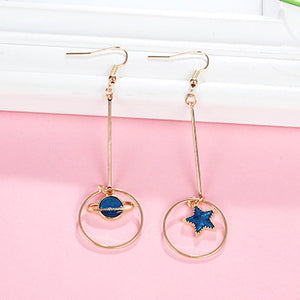 Japan And South Korea Blue Starry Sky Planet  Asymmetric Earrings