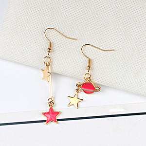 Japan And South Korea Blue Starry Sky Planet  Asymmetric Earrings