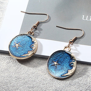 Japan And South Korea Blue Starry Sky Planet  Asymmetric Earrings