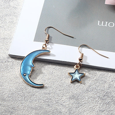 Japan And South Korea Blue Starry Sky Planet  Asymmetric Earrings