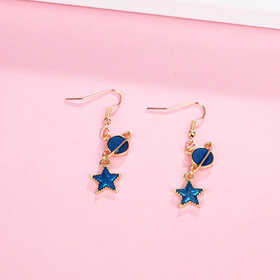 Japan And South Korea Blue Starry Sky Planet  Asymmetric Earrings