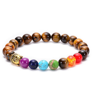 Seven Chakra Healing Beaded Bracelet Natural Lava Stone Tiger Eye Beads Bracelet