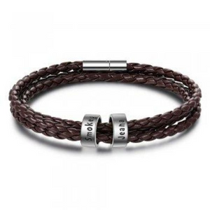 Personalized Black Braided Leather Bracelet