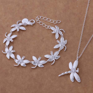 Silver Plated Dragonfly Necklace Bracelet