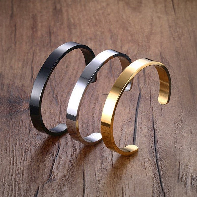 Custom Laser Engraving Smooth Stainless Steel Fine Bangle Jewelry C-shaped Bracelet