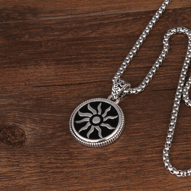 Sunflower Retro Totem Titanium Steel Chain Nen's Necklace