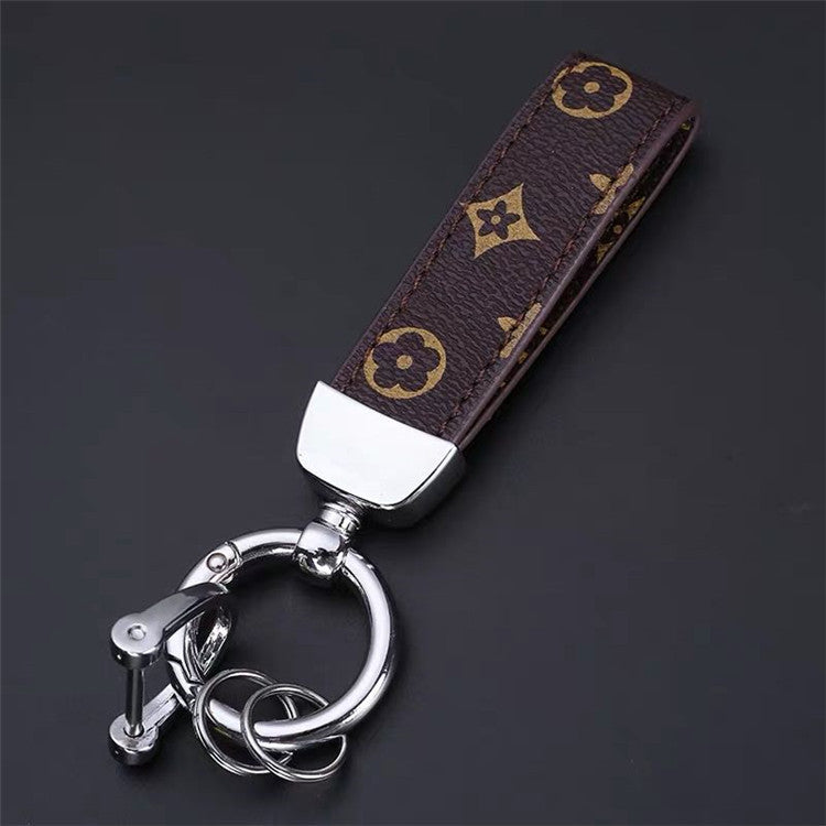 Luxury Genuine Leather Lanyard Keychain Men Women Square Pattern Gunmetal Buckle Car Key Ring Holder Jewelry Gift Chaveiro