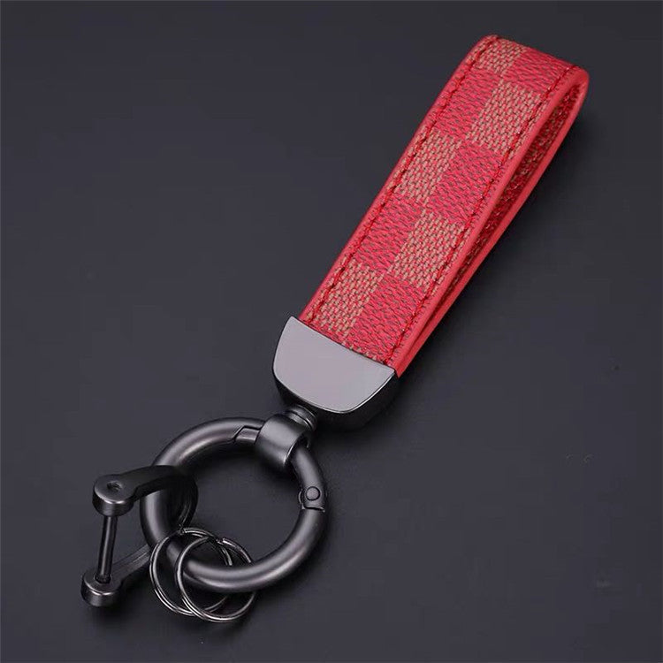 Luxury Genuine Leather Lanyard Keychain Men Women Square Pattern Gunmetal Buckle Car Key Ring Holder Jewelry Gift Chaveiro