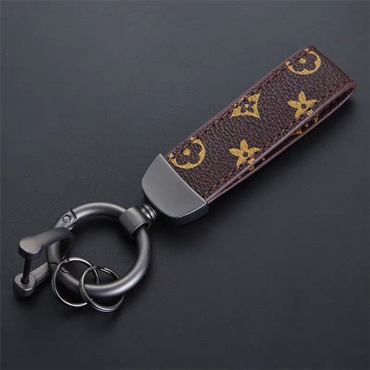 Luxury Genuine Leather Lanyard Keychain Men Women Square Pattern Gunmetal Buckle Car Key Ring Holder Jewelry Gift Chaveiro