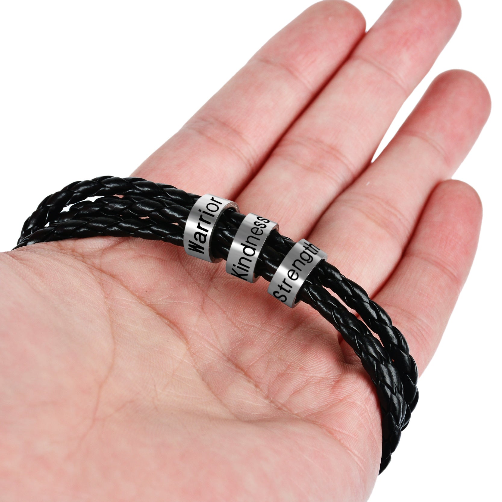 Personalized Mens Braided Genuine Leather Bracelet