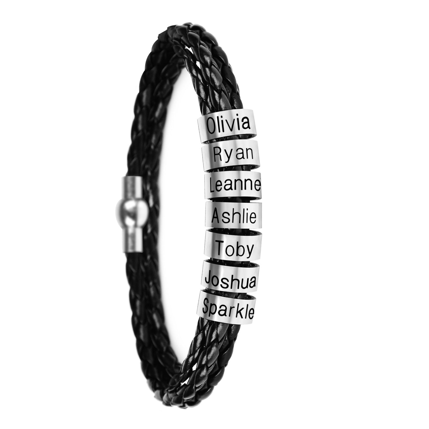 Personalized Mens Braided Genuine Leather Bracelet