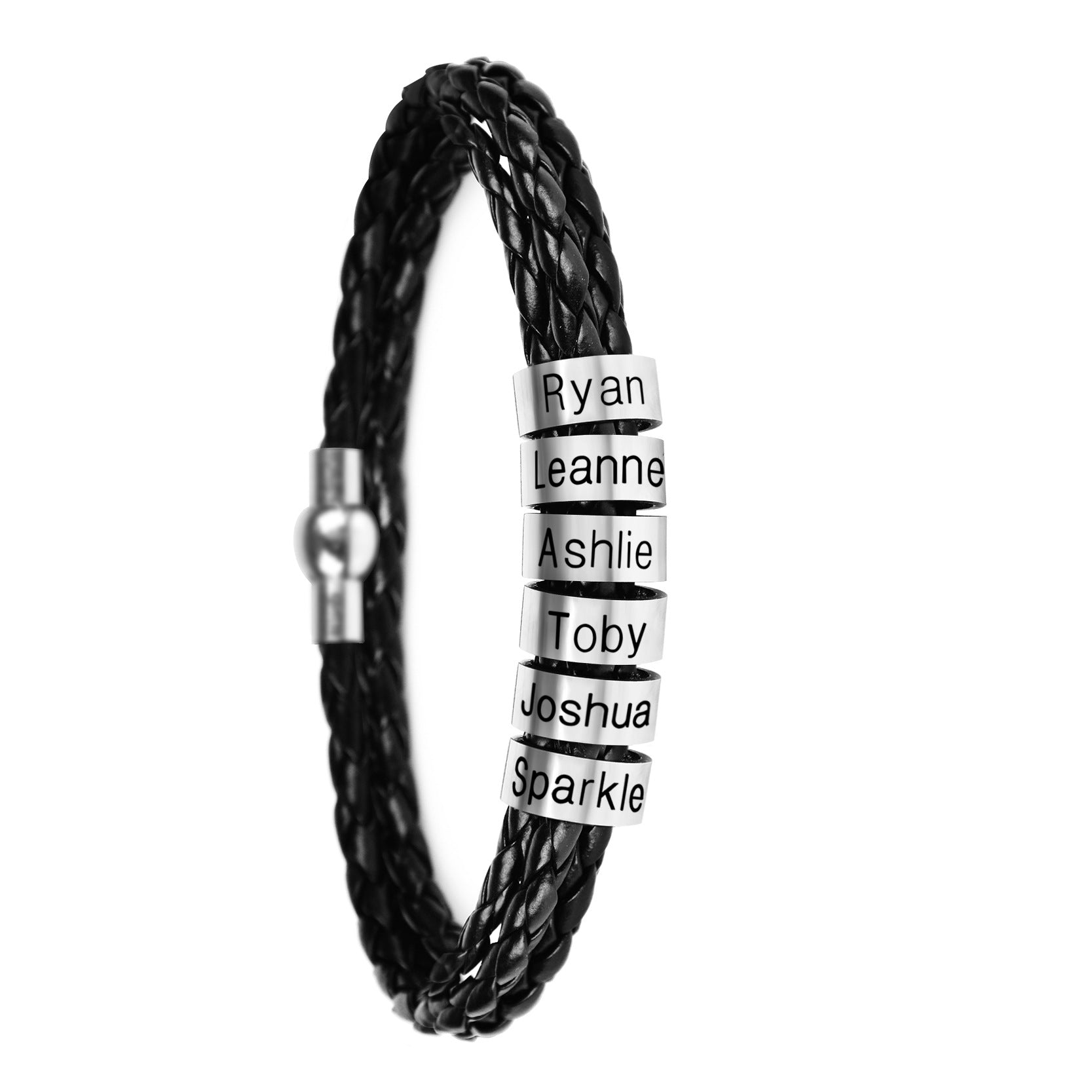 Personalized Mens Braided Genuine Leather Bracelet