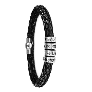 Personalized Mens Braided Genuine Leather Bracelet