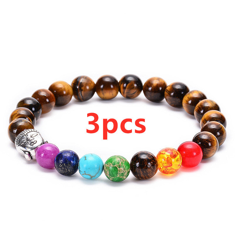 Seven Chakra Healing Beaded Bracelet Natural Lava Stone Tiger Eye Beads Bracelet