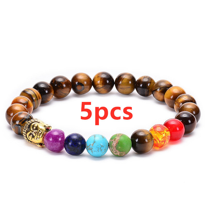 Seven Chakra Healing Beaded Bracelet Natural Lava Stone Tiger Eye Beads Bracelet