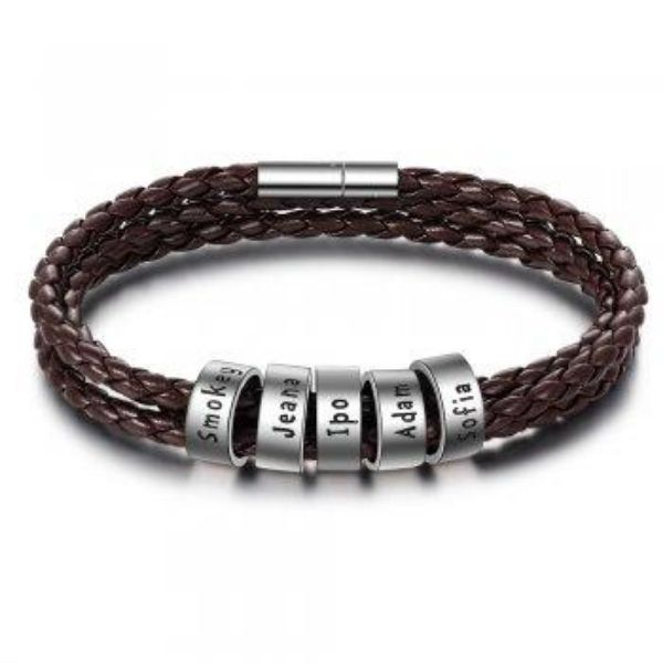 Personalized Black Braided Leather Bracelet