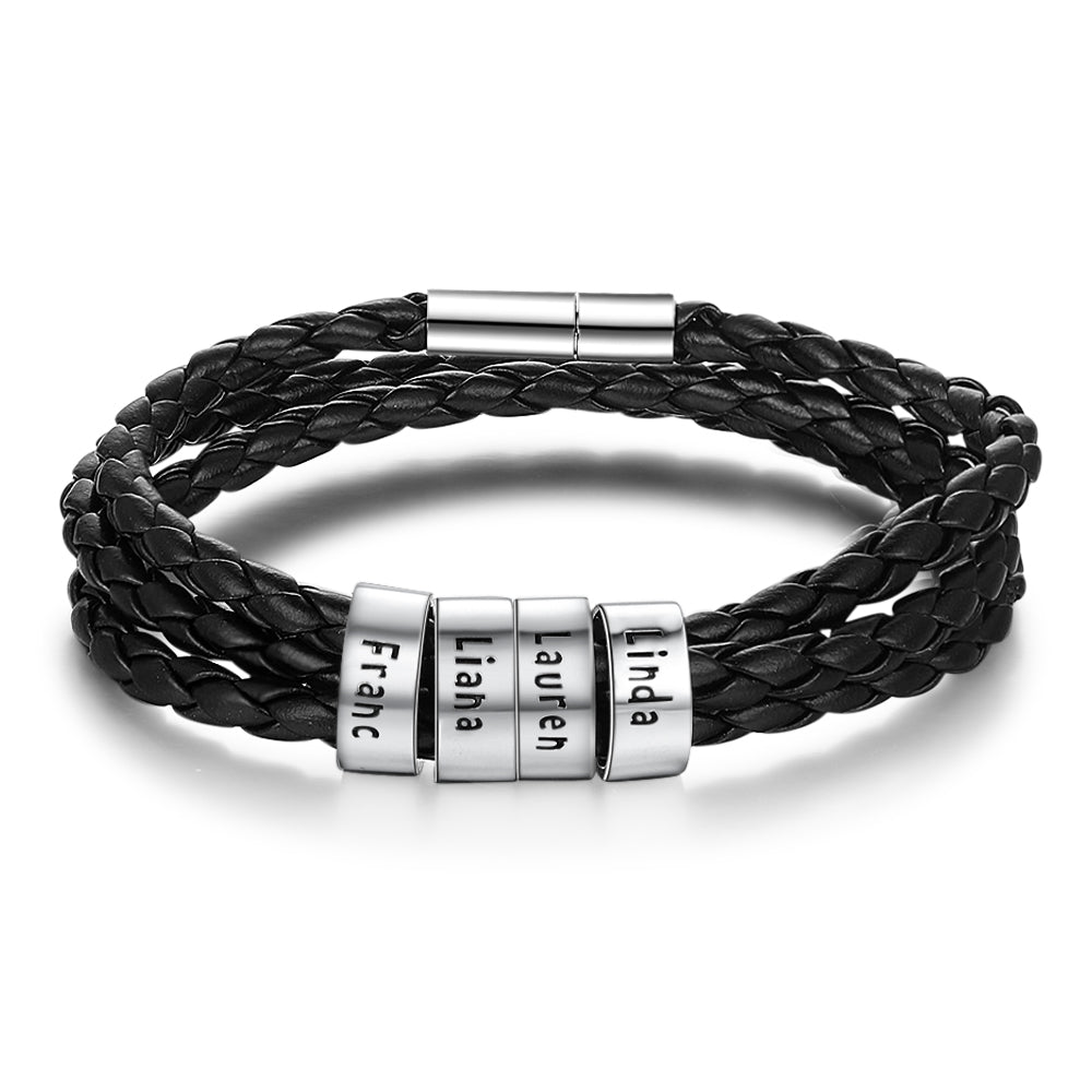 Personalized Black Braided Leather Bracelet