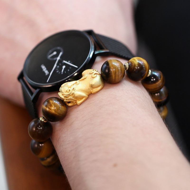 12mm Yellow Tiger's Eye Alloy Brave Bracelet