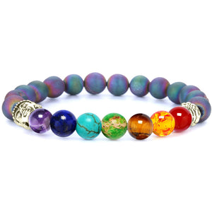 Seven Chakra Healing Beaded Bracelet Natural Lava Stone Tiger Eye Beads Bracelet