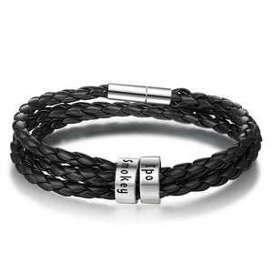 Personalized Black Braided Leather Bracelet