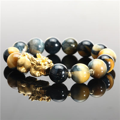 12mm Yellow Tiger's Eye Alloy Brave Bracelet