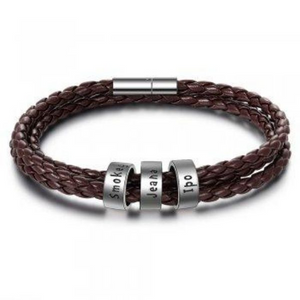 Personalized Black Braided Leather Bracelet