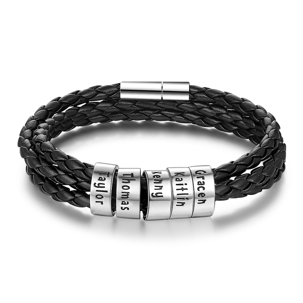 Personalized Black Braided Leather Bracelet