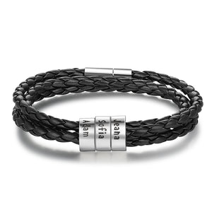 Personalized Black Braided Leather Bracelet