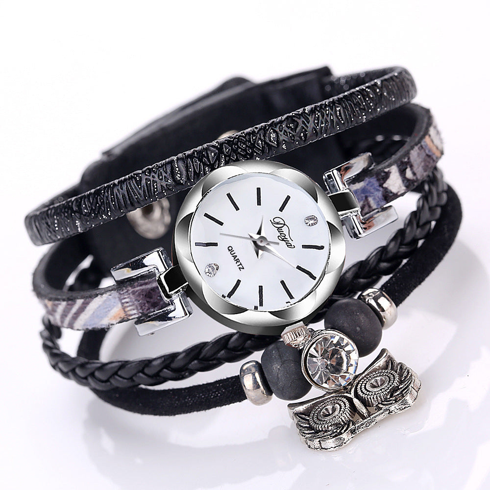 Hand Woven Owl Pendant Bracelet Watch