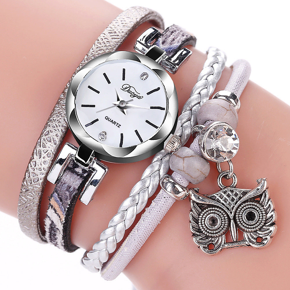 Hand Woven Owl Pendant Bracelet Watch