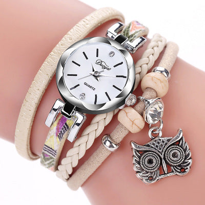 Hand Woven Owl Pendant Bracelet Watch