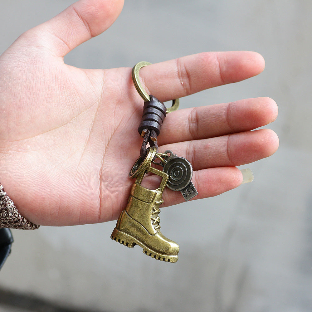 Creative Bronze Braided Leather Car Keychain