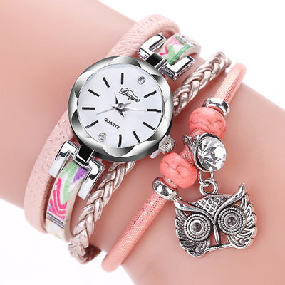 Hand Woven Owl Pendant Bracelet Watch