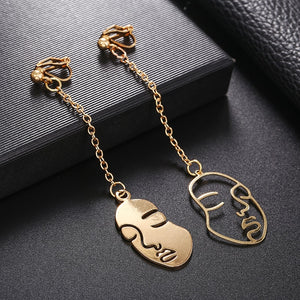 Hollow Out Face Clip Earrings Without Piercing Girls Statement Charm Earrings