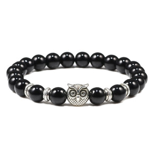 Black Lava Tiger Eye Weathered Stone Bracelets Bangles Classic Owl Beaded Natural Charm