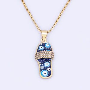 Slipper Pendant For Women Blue Evil Eye Necklace Chain Gold Plated Party Summer Jewelry