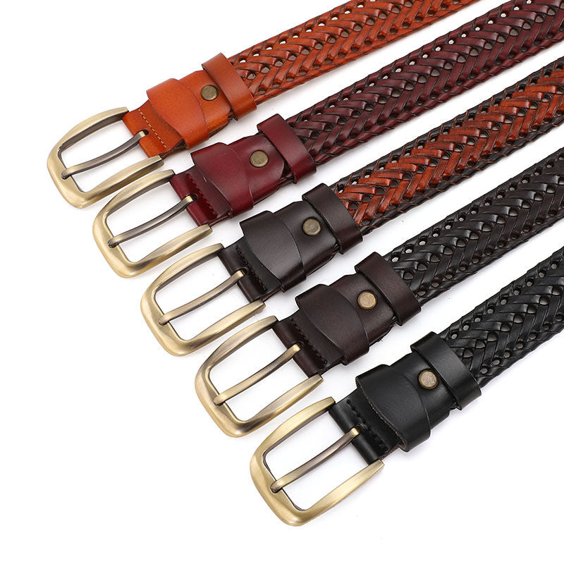 Men's Genuine Leather Braided Belts Webbing High Quality