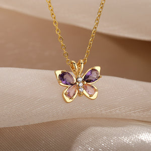 Cute Butterfly Necklace For Women Crystal Purple Butterfly