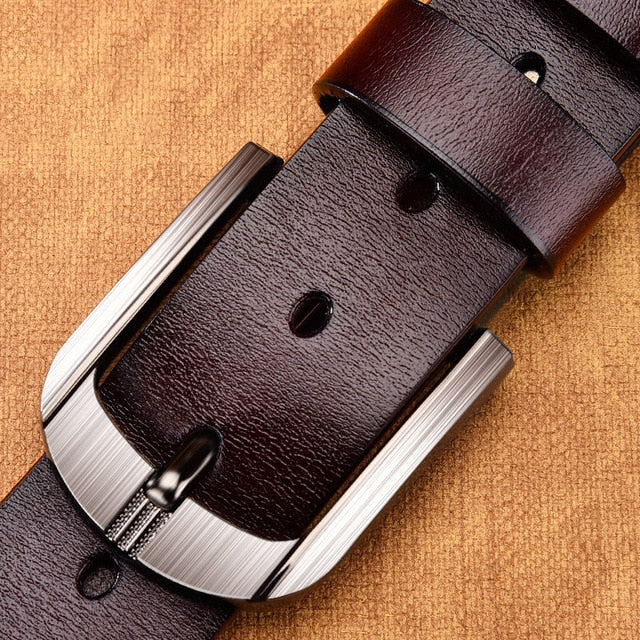 Genuine Leather For Men High-Quality Black Buckle Jeans Belt