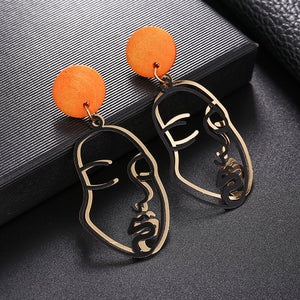 Hollow Out Face Clip Earrings Without Piercing Girls Statement Charm Earrings