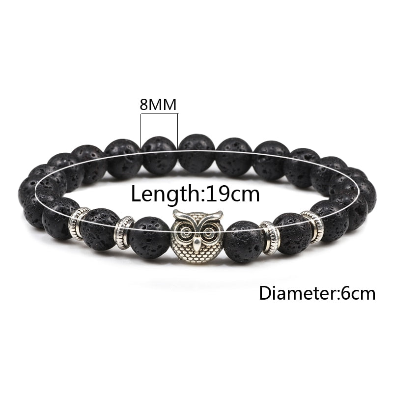 Black Lava Tiger Eye Weathered Stone Bracelets Bangles Classic Owl Beaded Natural Charm