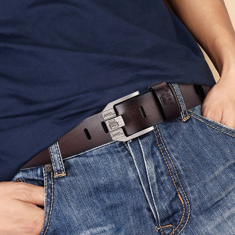 Genuine Leather For Men High-Quality Black Buckle Jeans Belt