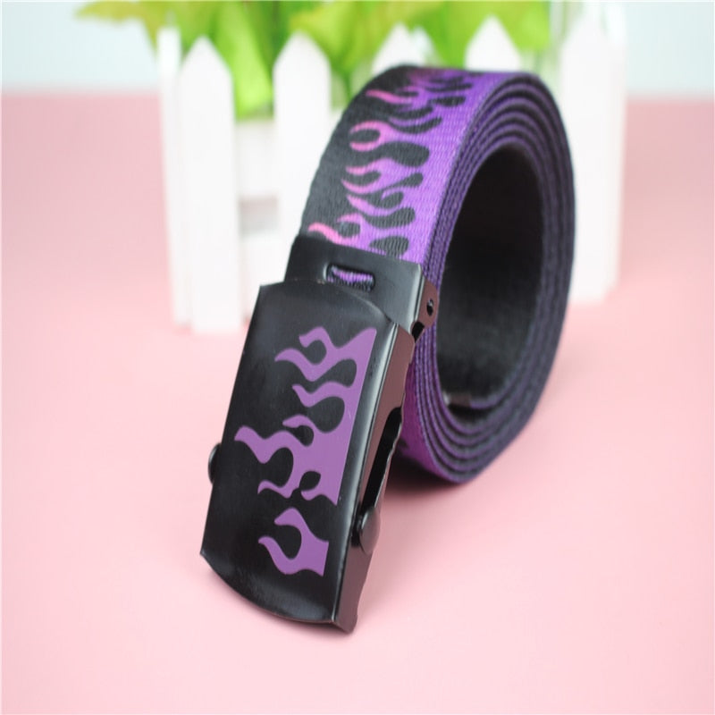 New Style Flame Print Men  Women Unisex Plain Webbing Belts