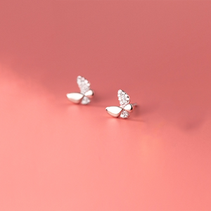 Mini Butterfly Stud Earrings for Women Real 925 Sterling Silver Fashion