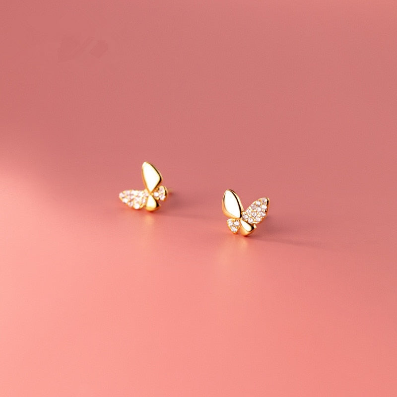 Mini Butterfly Stud Earrings for Women Real 925 Sterling Silver Fashion