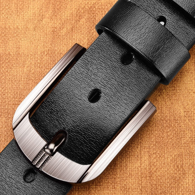 Genuine Leather For Men High-Quality Black Buckle Jeans Belt