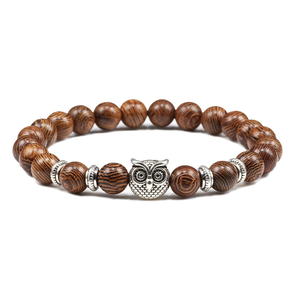 Black Lava Tiger Eye Weathered Stone Bracelets Bangles Classic Owl Beaded Natural Charm