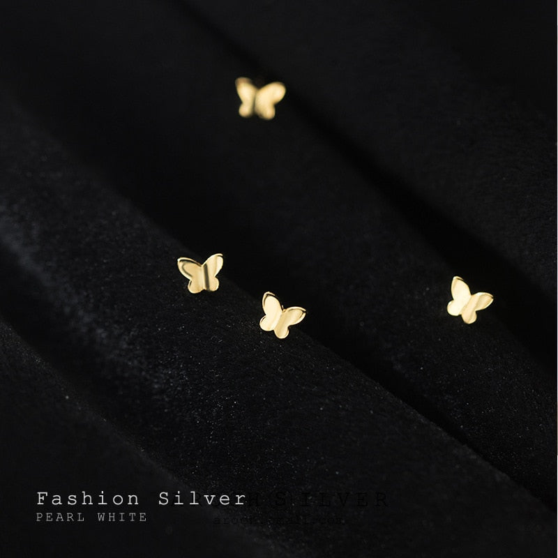 Mini Butterfly Stud Earrings for Women Real 925 Sterling Silver Fashion