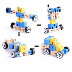 Kids Transformation Robot Building Blocks Wooden Toys