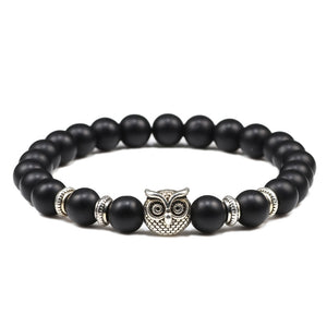 Black Lava Tiger Eye Weathered Stone Bracelets Bangles Classic Owl Beaded Natural Charm